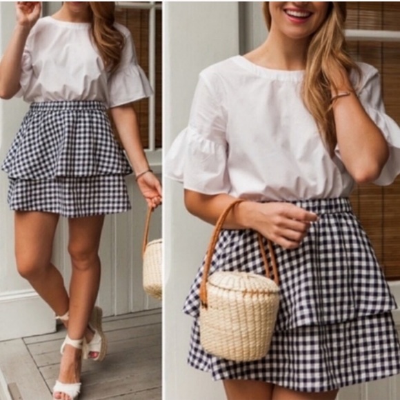 Madewell blue/white gingham tiered mini skirt xs - Picture 1 of 7
